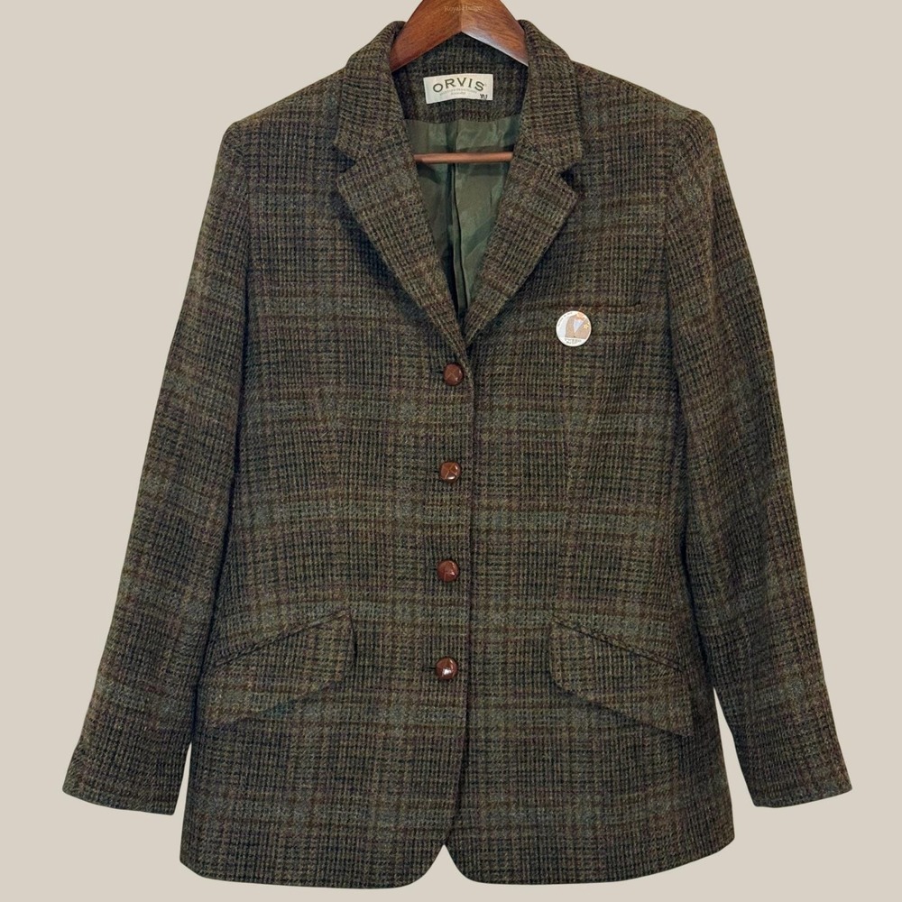 Vintage Orvis Wool Tweed Plaid Blazer Womens 14 Equestrian USA Made Academia - Picture 2 of 9